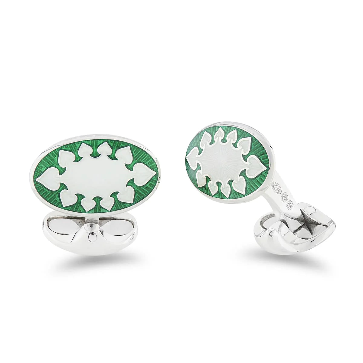 Luxury Sterling Silver Green And Clear Fancy Design Enamel Cufflinks - Deakin & Francis | EB London