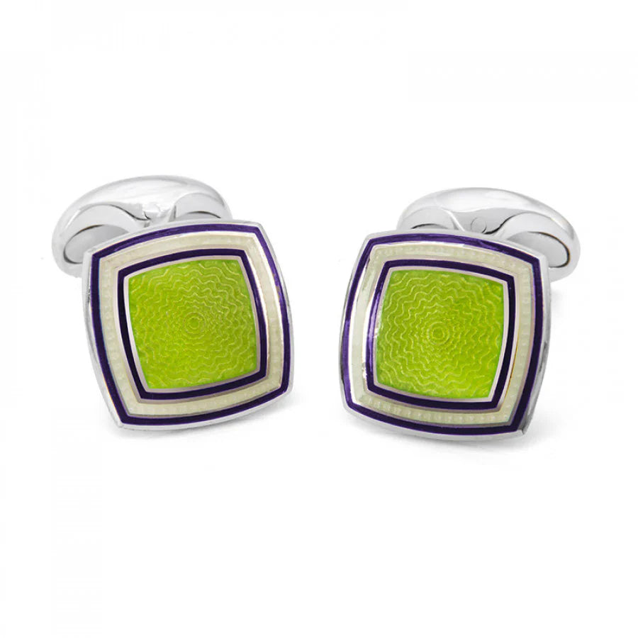 Luxury Sterling Silver Green Enamel Cufflinks with Striped Border - Deakin & Francis | EB London