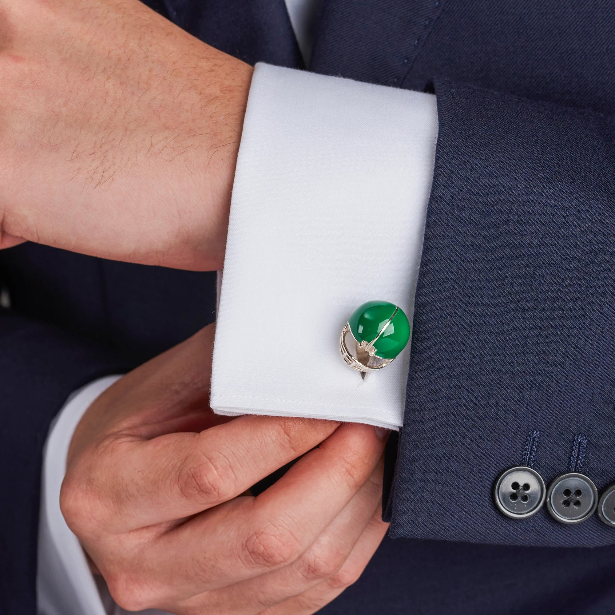 Sterling Silver Green Enamel NFL Helmet Cufflinks - Deakin & Francis - EB London