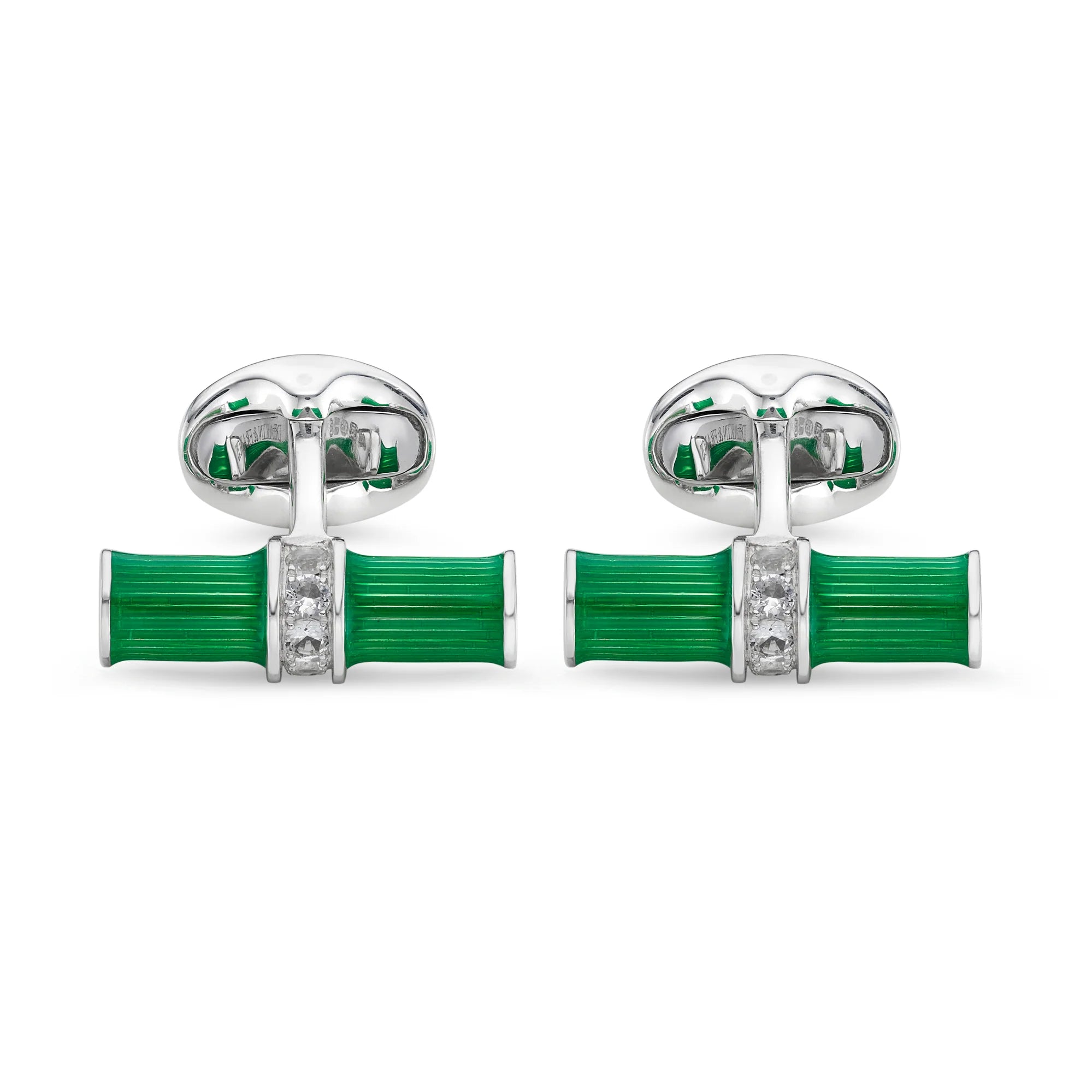 Sterling Silver Green Enamel & White Spinel Centre Bar Cufflink – Deakin & Francis - EB London