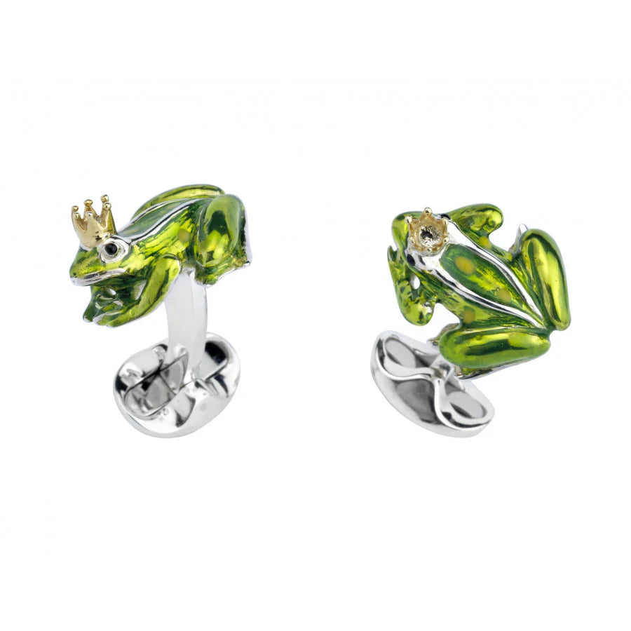 Luxury Sterling Silver Green Frog With Crown Cufflinks - Deakin & Francis | EB London