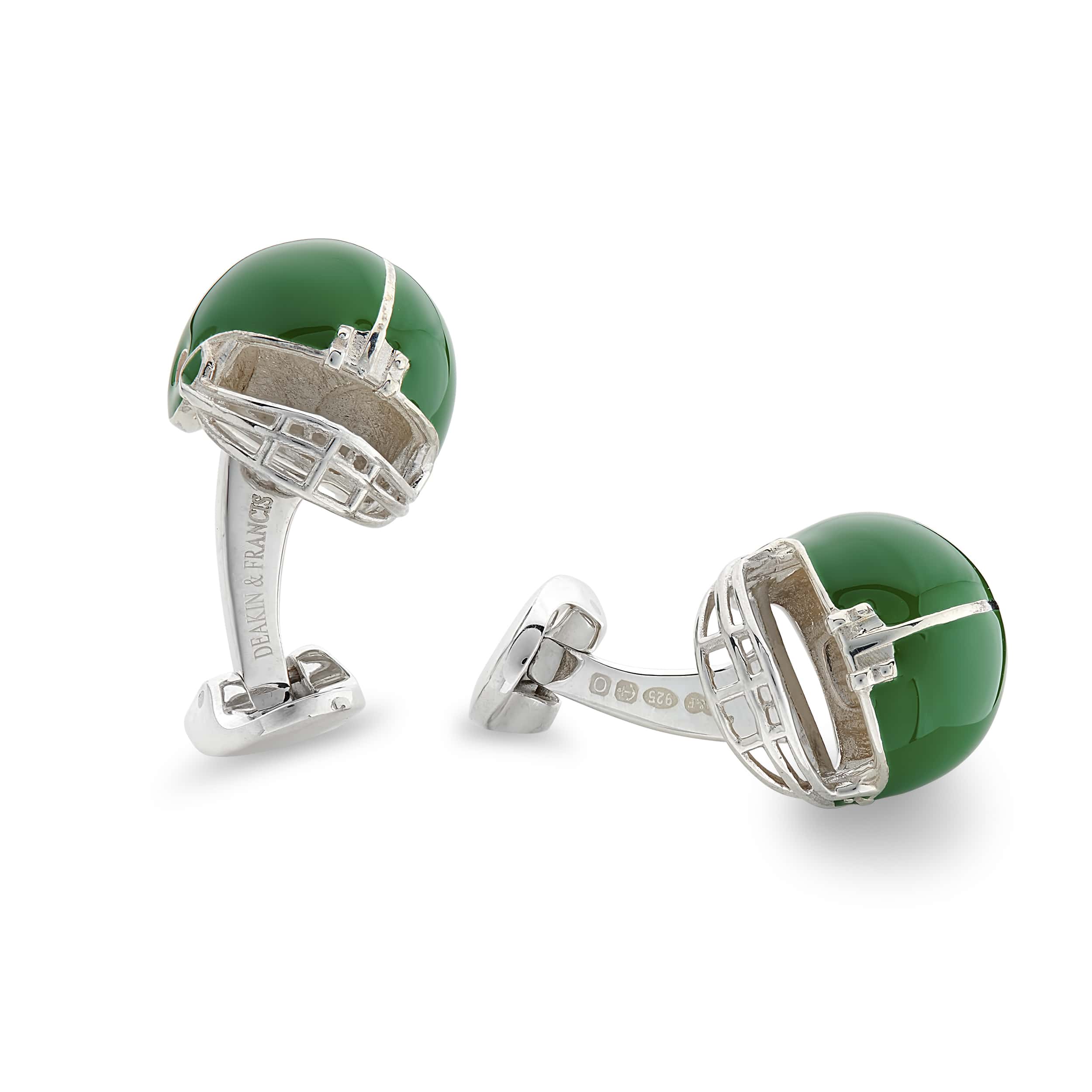 Silver Green American Football Helmet Cufflinks - Deakin & Francis | EB London