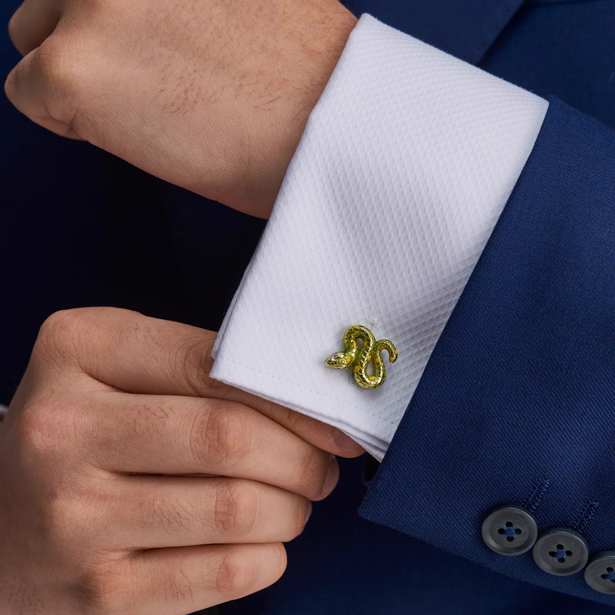 Sterling Silver Green Snake Cufflinks - Deakin & Francis | EB London