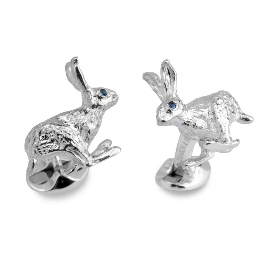 Luxury Sterling Silver Hare Cufflinks with Sapphire Eyes - Deakin & Francis | EB London