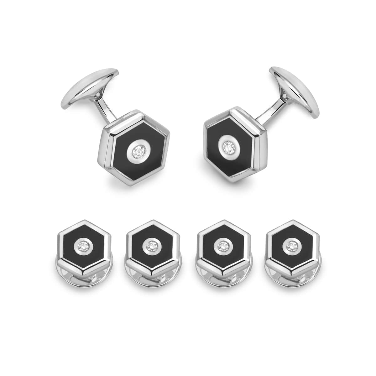 Sterling Silver Hexagonal Onyx and Diamond Dress Set – Deakin & Francis - EB London