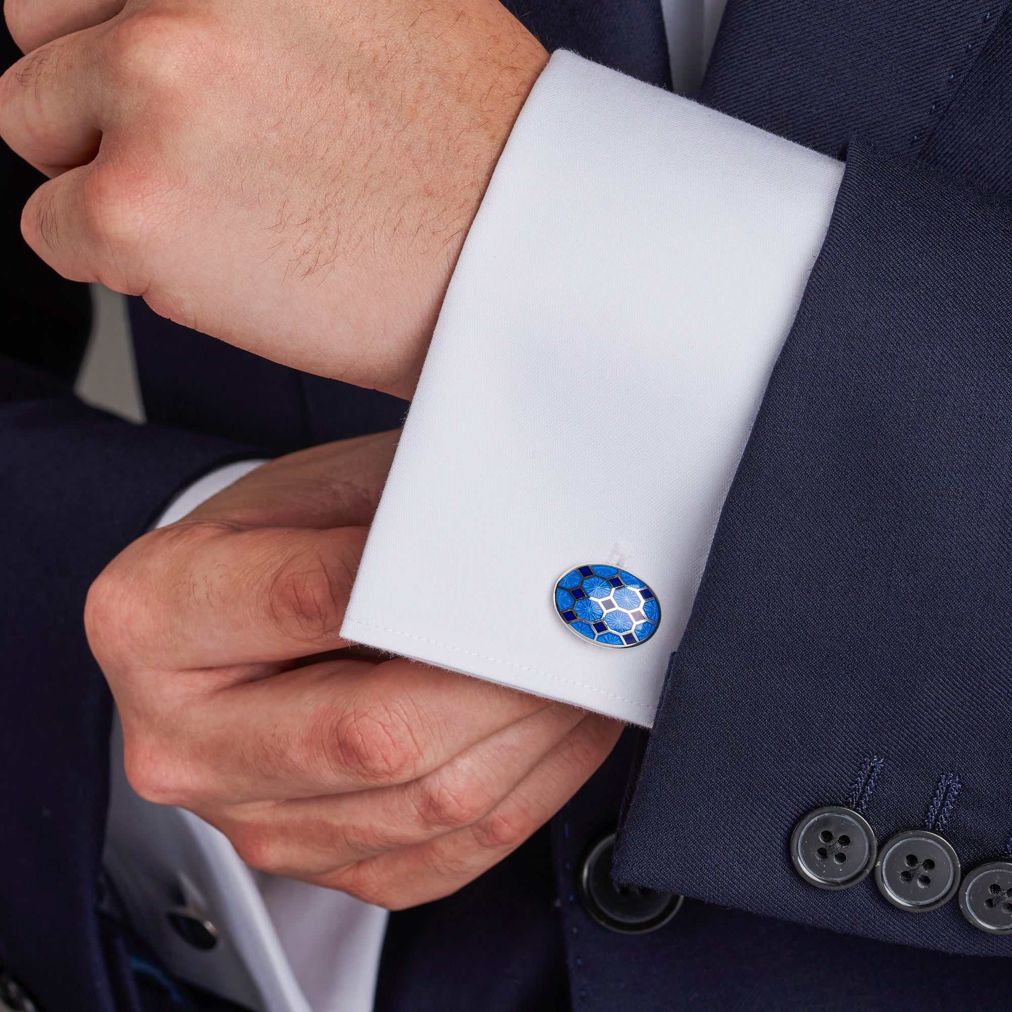 Light and Dark Blue Pattern Cufflinks with Enamel - Deakin & Francis | EB London
