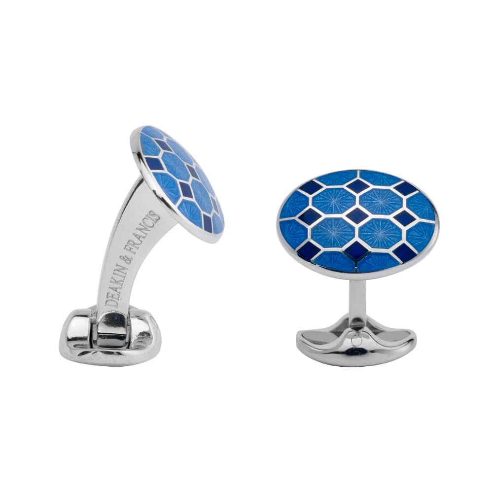 Silver Light and Dark Blue Pattern Cufflinks with Enamel - Deakin & Francis | EB London