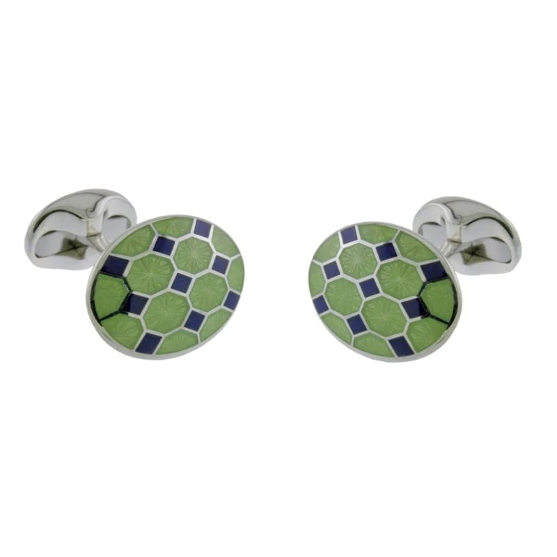 Sterling Silver Lime Green And Navy Blue Enamel Pattern Cufflinks – Deakin & Francis - EB London