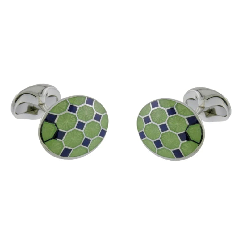 Luxury Sterling Silver Lime Green And Navy Blue Enamel Pattern Cufflinks - Deakin & Francis | EB London
