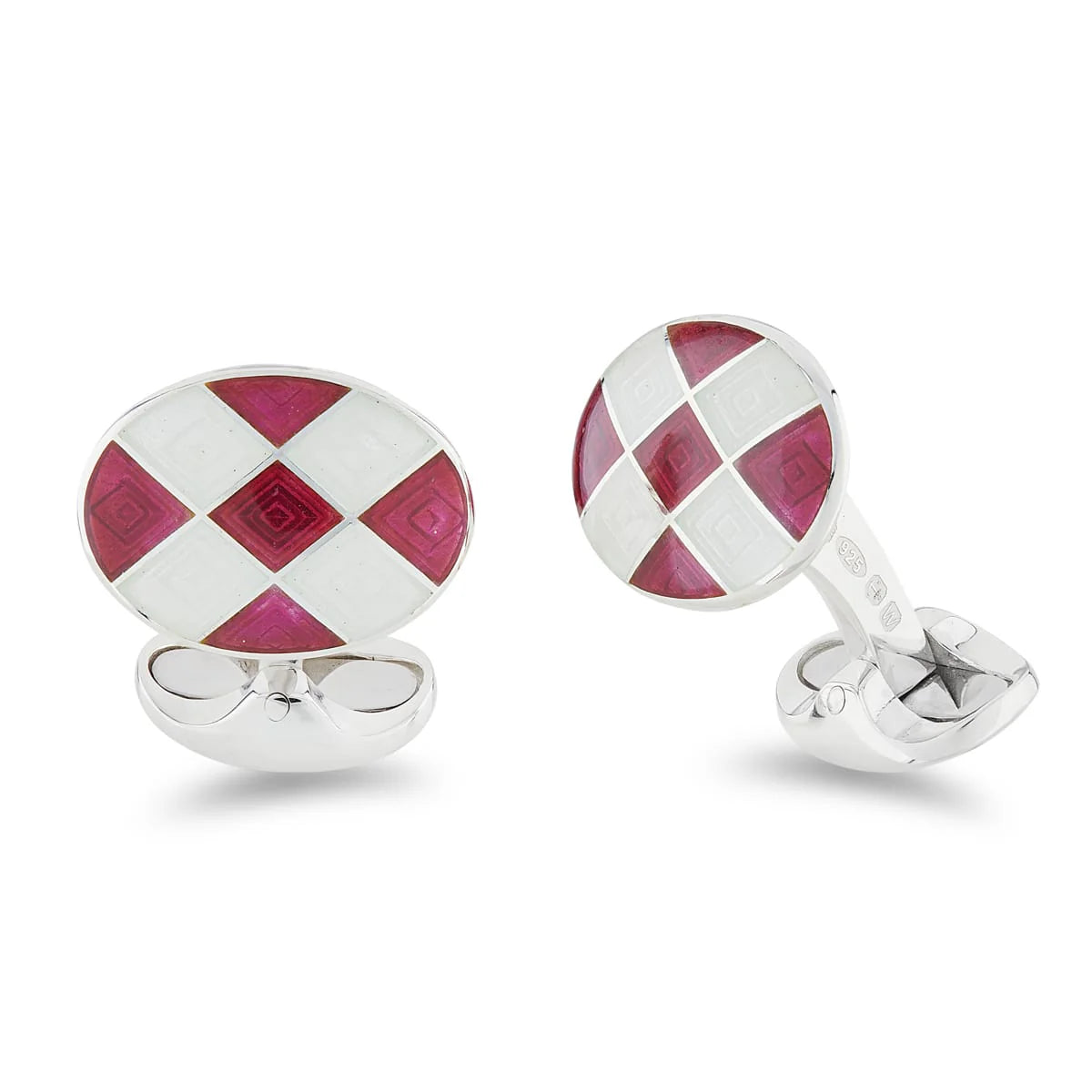 Silver Magenta and Clear Enamel Chequer Pattern Cufflinks - Deakin & Francis | EB London