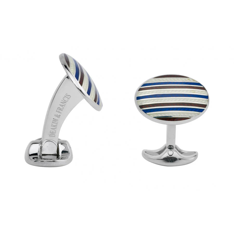 Luxury Sterling Silver Maroon Red & Navy Blue Enamel Cufflinks - Deakin & Francis | EB London