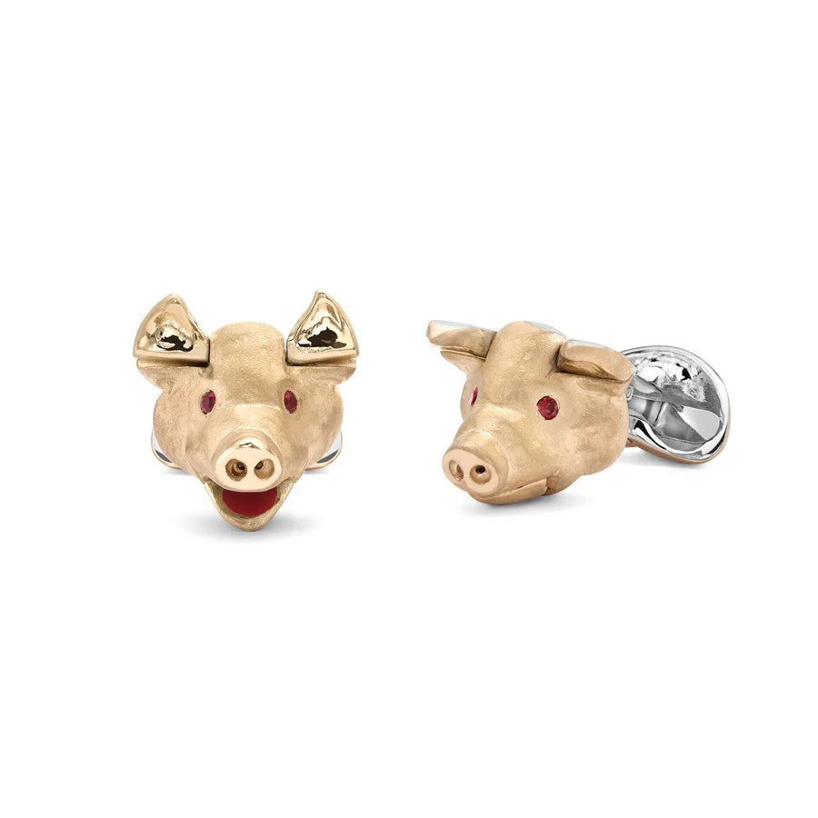 Sterling Silver Movable Pig Head Cufflinks with Ruby Eyes – Deakin & Francis - EB London