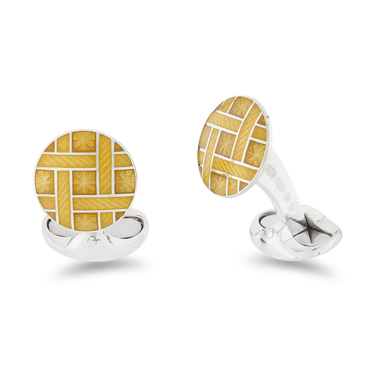 Silver and Mustard Yellow Enamel Lattice Design Cufflinks - Deakin & Francis | EB London