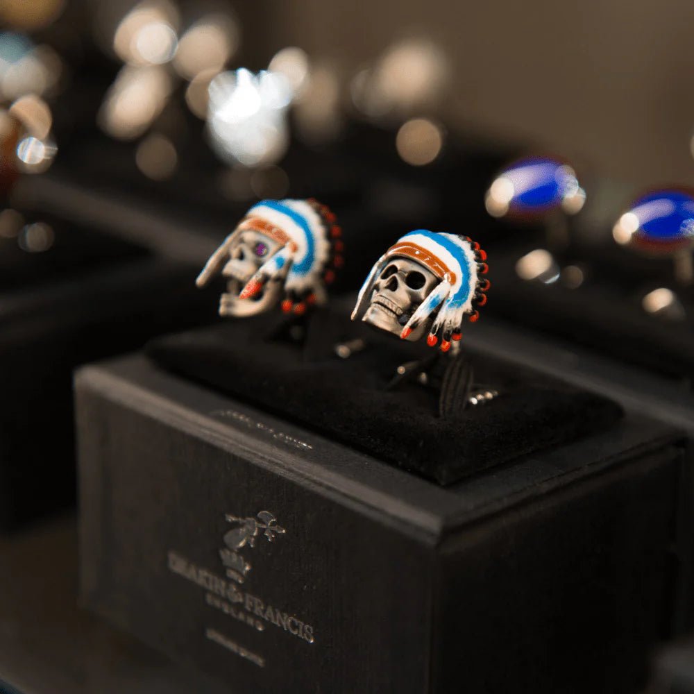 Sterling Silver Native American Skull Cufflinks with Ruby Eyes – Deakin & Francis - EB London