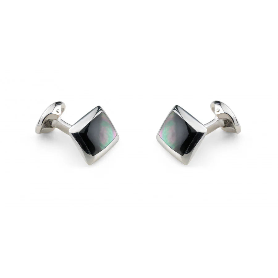 Silver Oblong Grey Mother-of-Pearl Cufflinks - Deakin & Francis