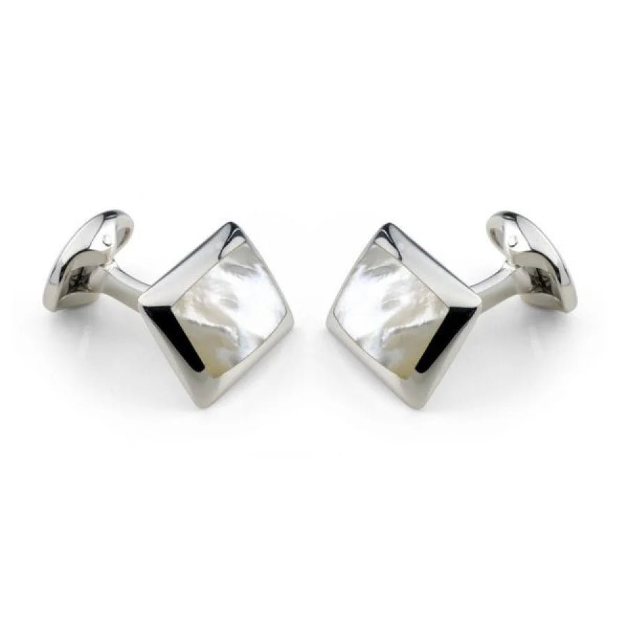 Sterling Silver Oblong Cufflinks with White Mother - of - Pearl Inlay – Deakin & Francis - EB London