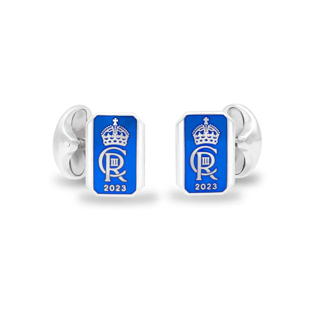 Luxury Sterling Silver Oblong Two Colour Enamel Coronation Cufflinks - Blue - Deakin & Francis | EB London