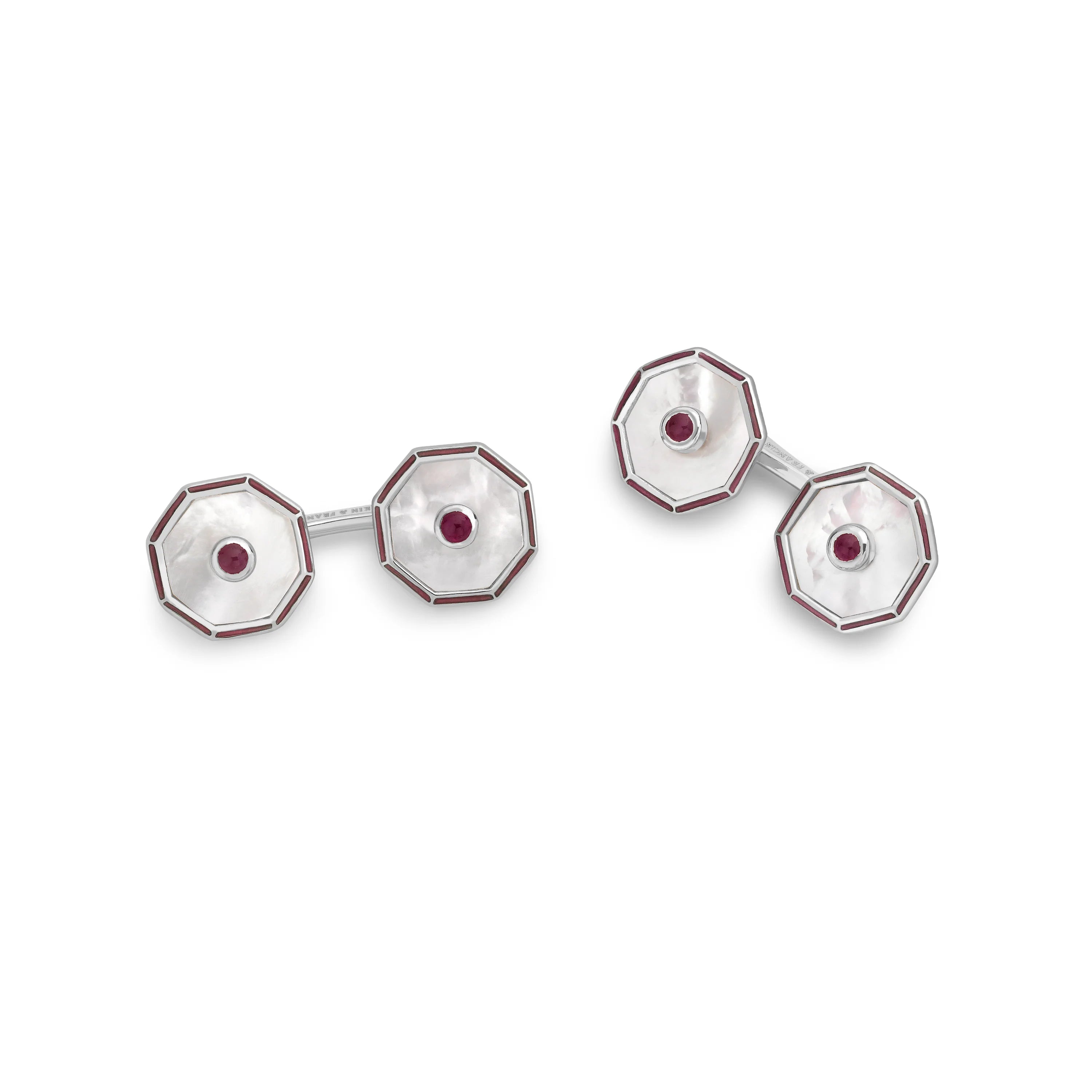 Luxury Sterling Silver Octagonal Cufflinks with Mother-of-Pearl and Ruby - Deakin & Francis | EB London