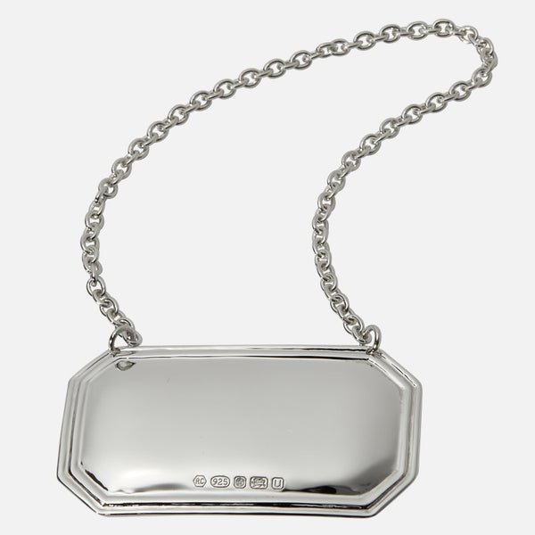 Sterling Silver Octagonal Decanter Label - Carrs Silver - EB London