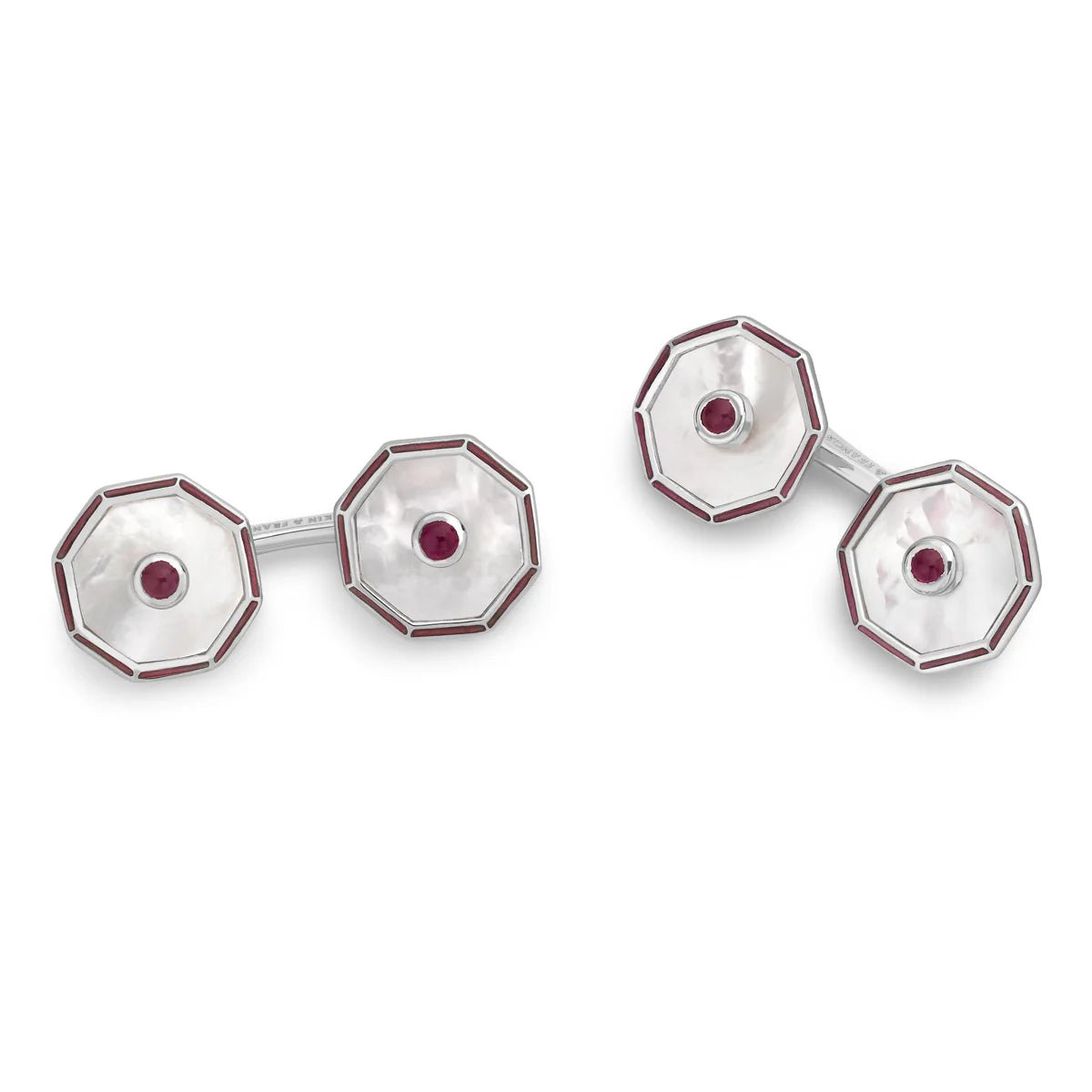 Sterling Silver Octagonal Mother - of - Pearl and Ruby Dress Set – Deakin & Francis - EB London