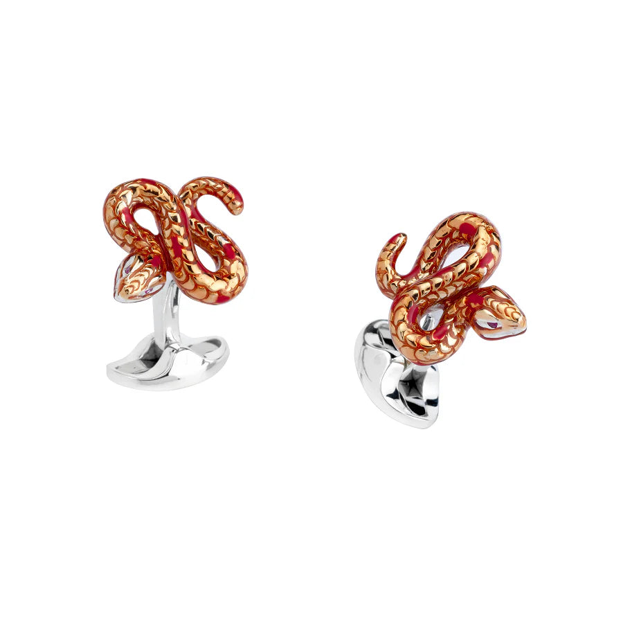 Luxury Sterling Silver Orange Enamel Snake Cufflinks - Deakin & Francis | EB London
