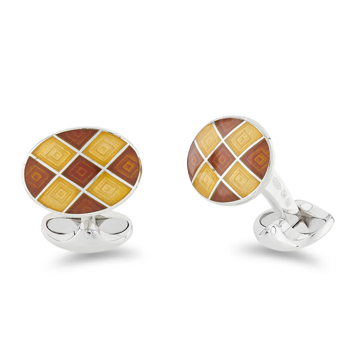 Silver Orange and Yellow Chequer Pattern Cufflinks - Deakin & Francis | EB London