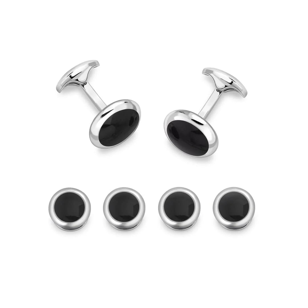 Sterling silver oval black onyx dress set by Deakin & Francis at EB London