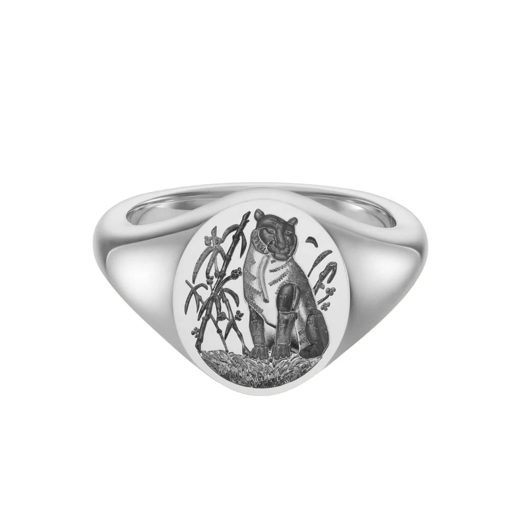 Deakin & Francis sterling silver oval zodiac signet ring with Tiger engraving, 14x11.5mm, handcrafted in Birmingham, at EB London
