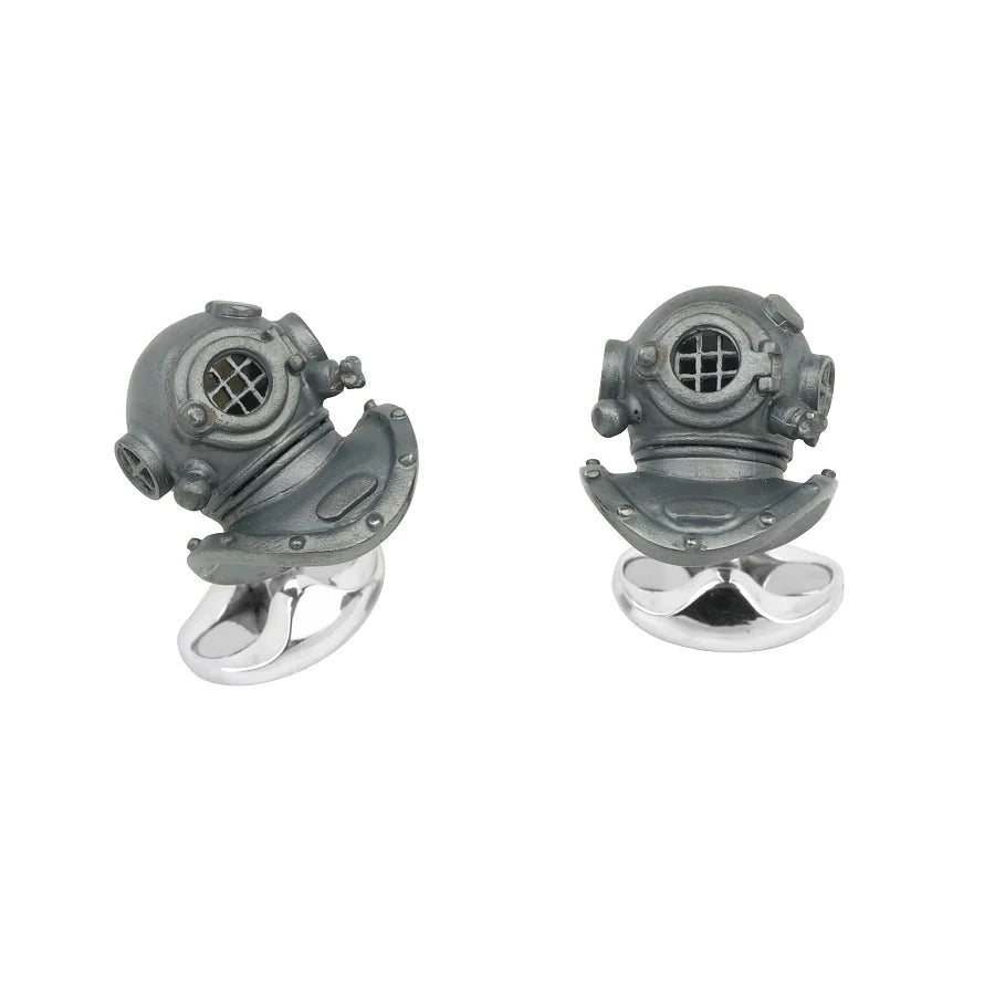 Sterling Silver Oxidised Diving Helmet Cufflinks – Deakin & Francis - EB London