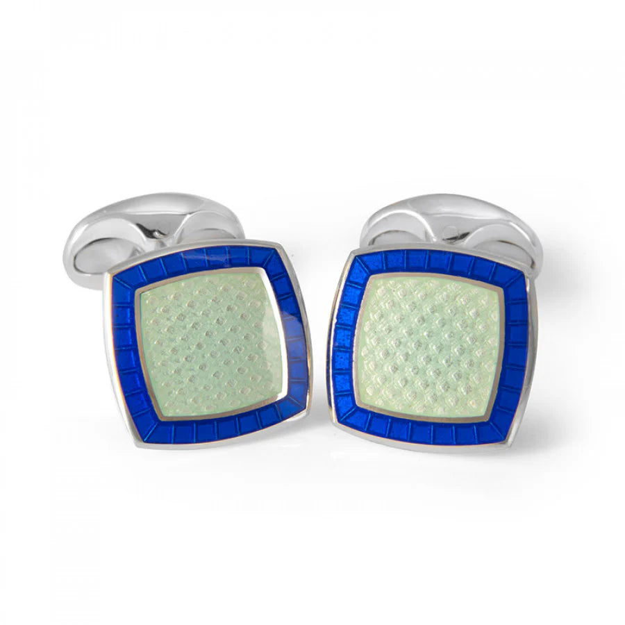 Silver Pale Blue Enamel Cufflinks with Royal Blue Border - Deakin & Francis | EB London