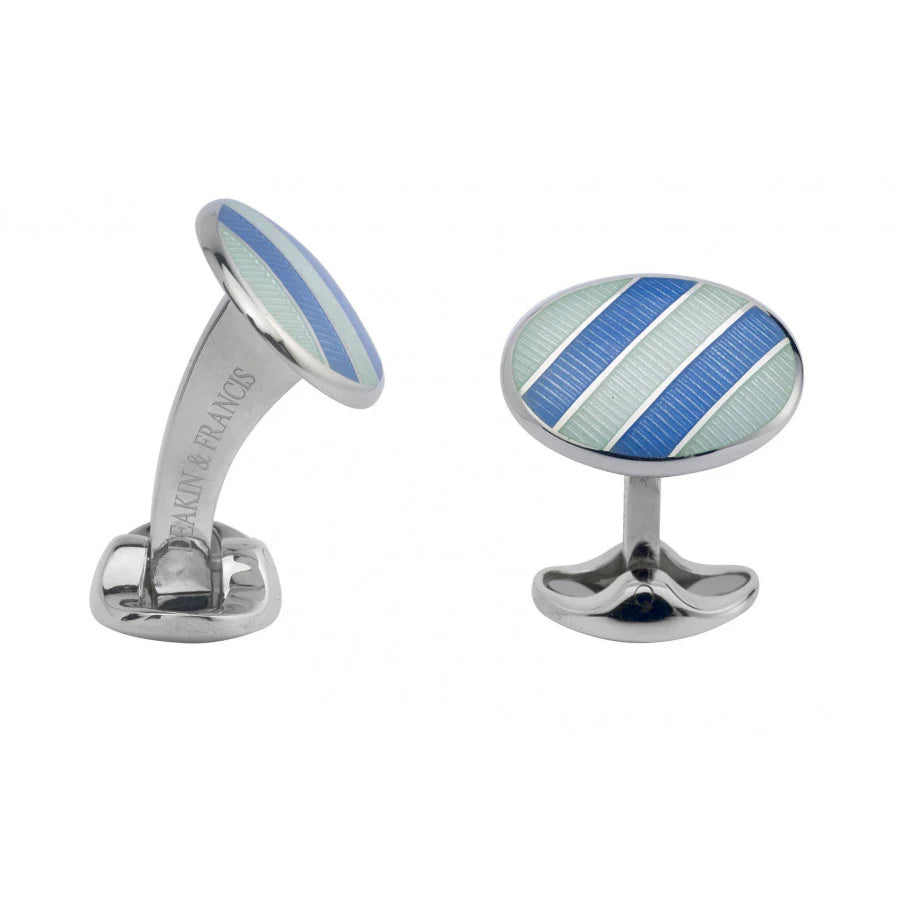 Silver Pale Silver Blue and Sky Blue Enamel Cufflinks - Deakin & Francis | EB London