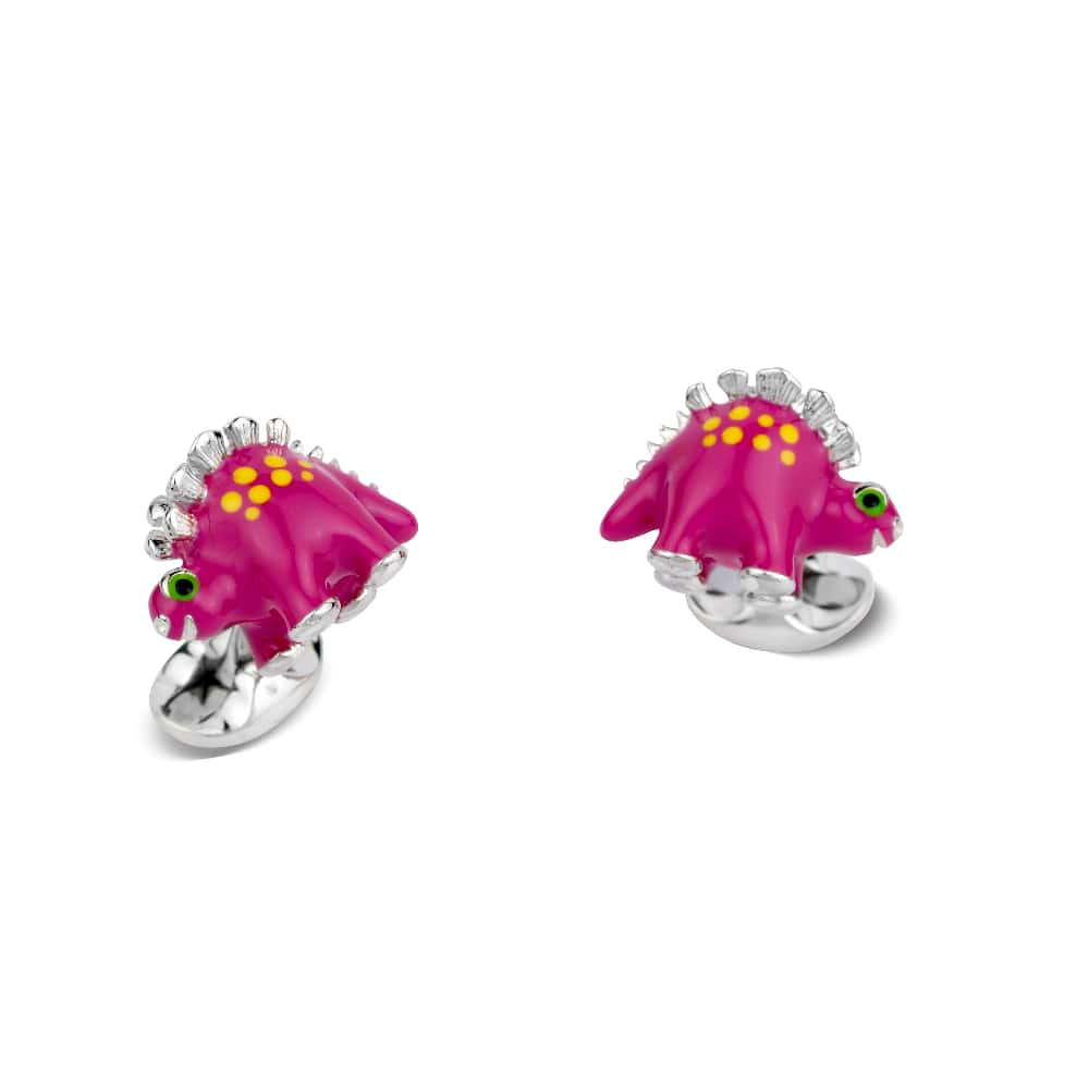 Whimsical Sterling Silver Pink Dinosaur Cufflinks - Enamel Finish - Deakin & Francis | EB London