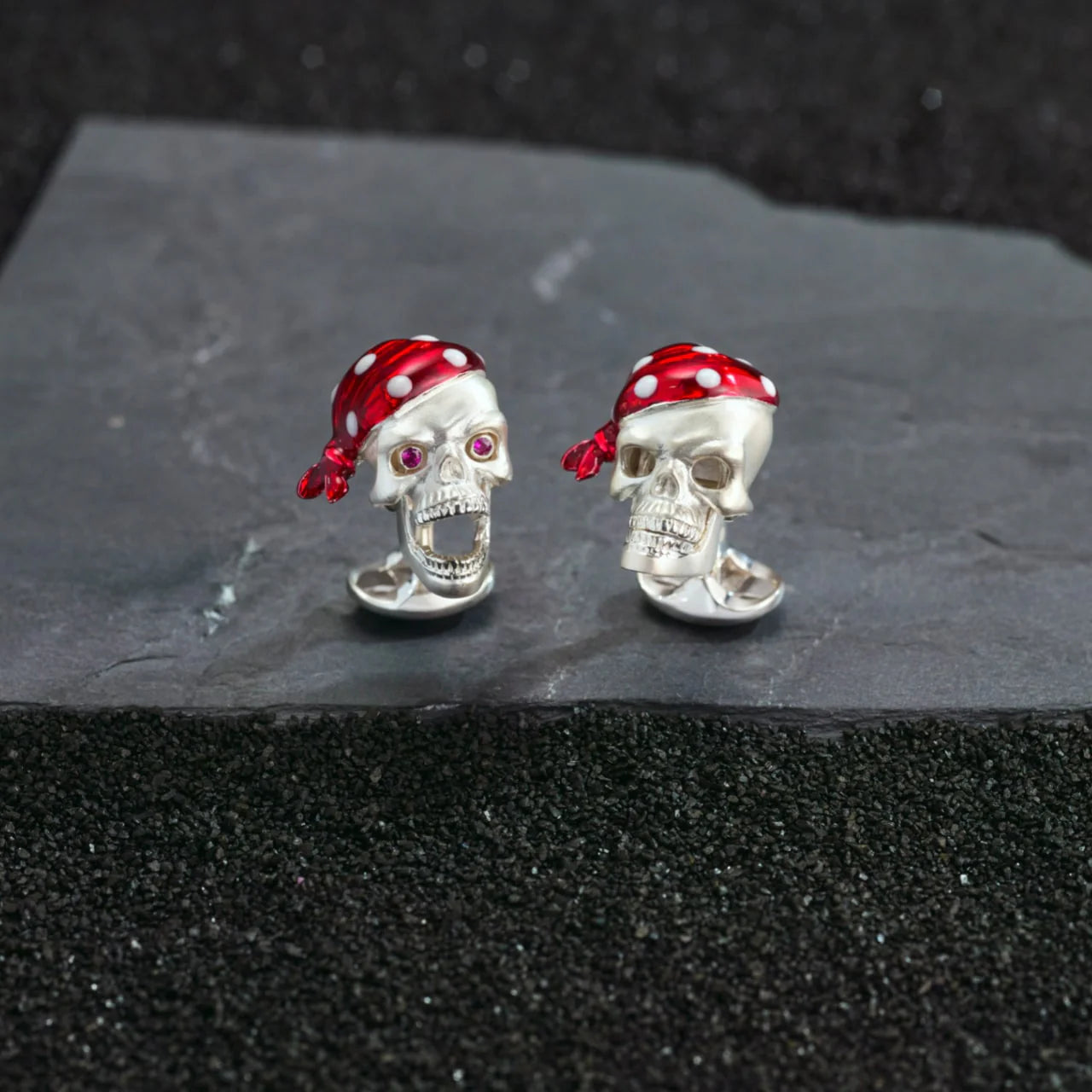 Silver Pirate Skull Cufflinks with Ruby Eyes – Deakin & Francis - EB London