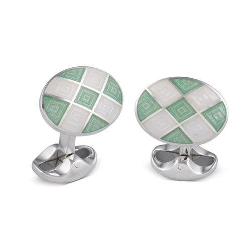 Silver Plain Green and Clear Enamel Cufflinks - Deakin & Francis | EB London