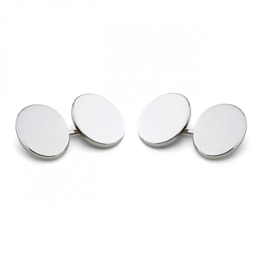Sterling silver plain oval linked cufflinks with hand engraving option by Deakin & Francis at EB London