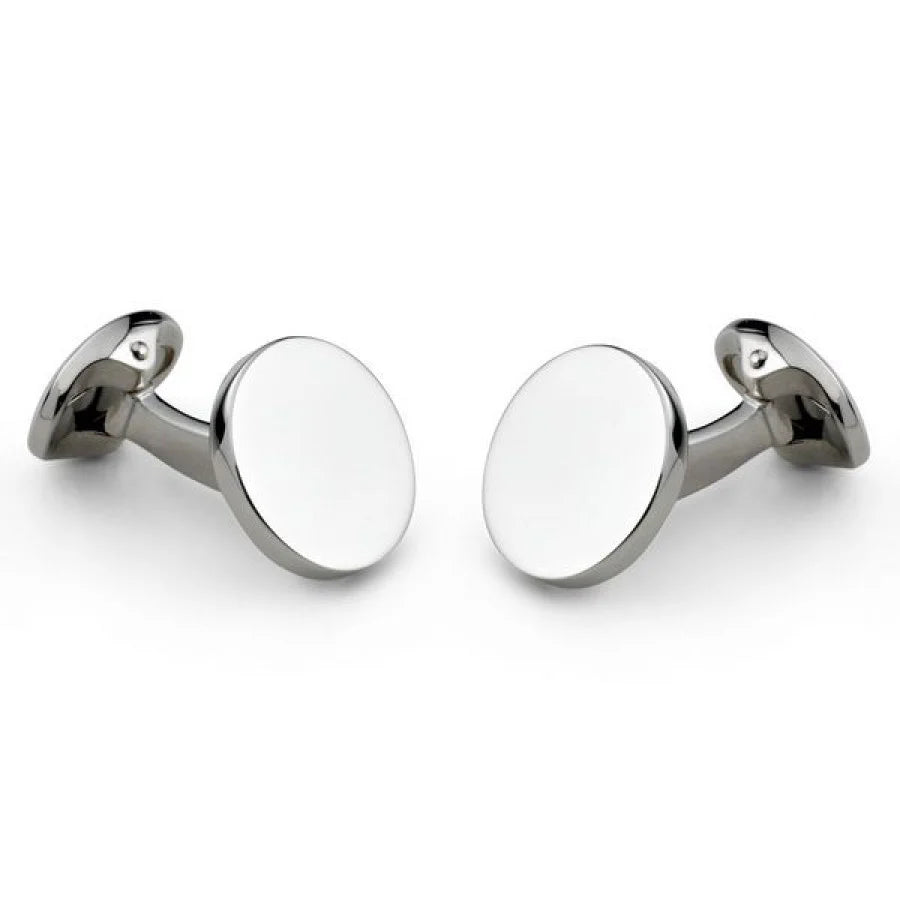 Sterling silver 15mm plain round cufflinks with engraving option by Deakin & Francis at EB London