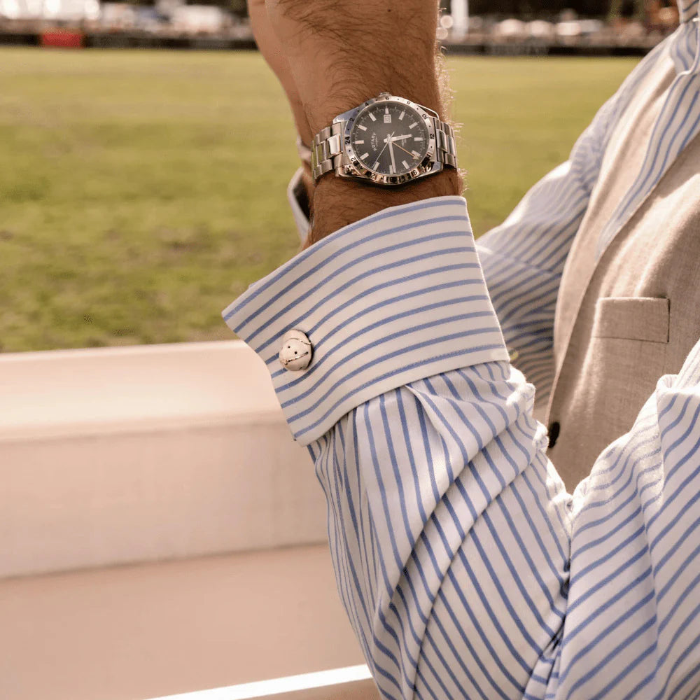 White Enamel Polo Helmet Cufflinks - Deakin & Francis | EB London