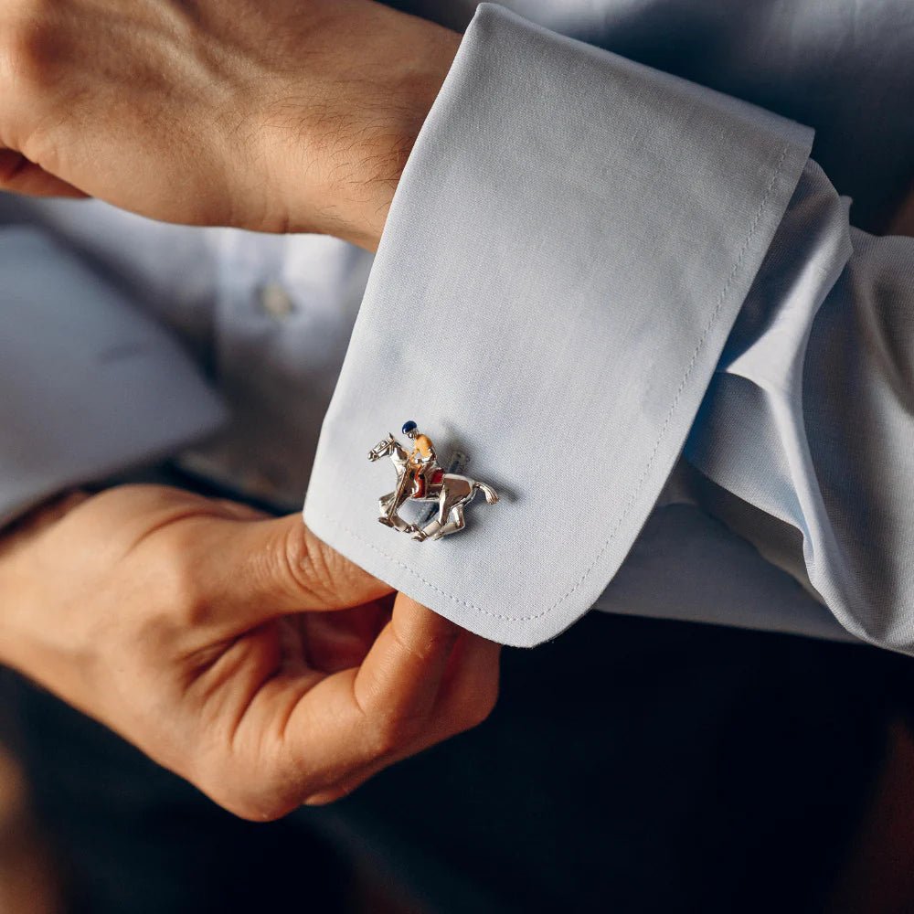 Sterling Silver Polo Player Cufflinks with Yellow and Blue Enamel – Deakin & Francis - EB London