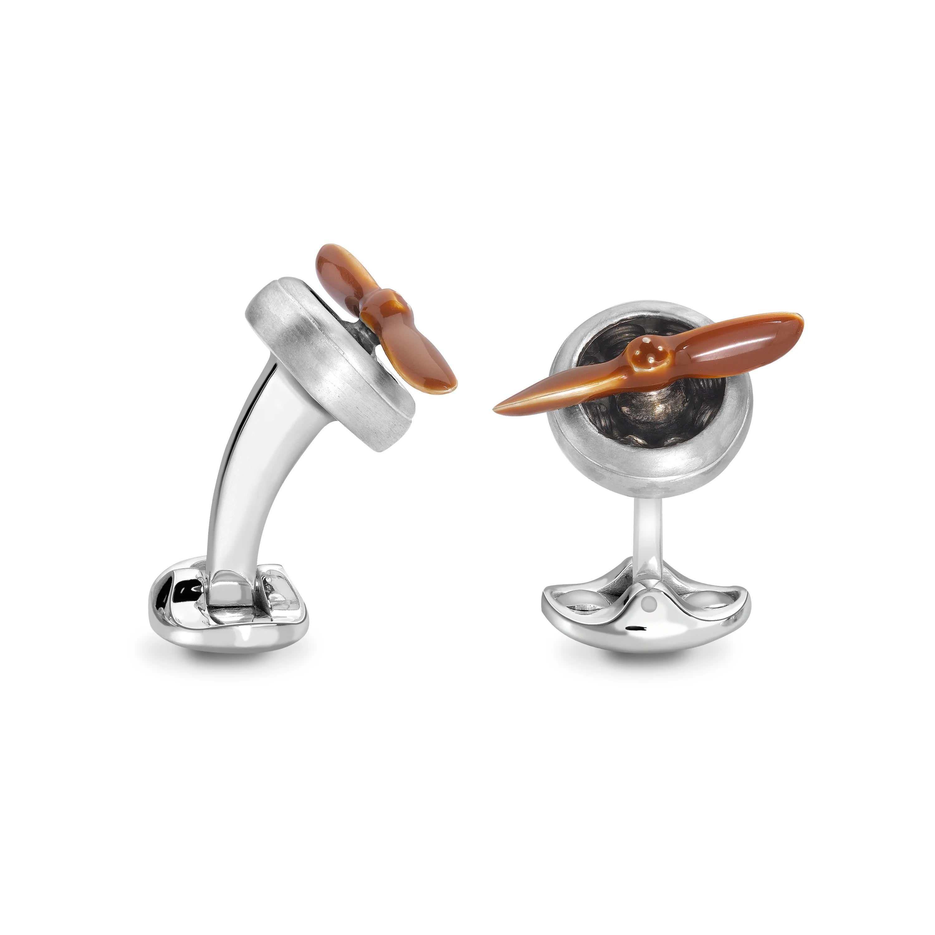 Silver Propeller Cufflinks with Brown Enamel Detail - Deakin & Francis | EB London