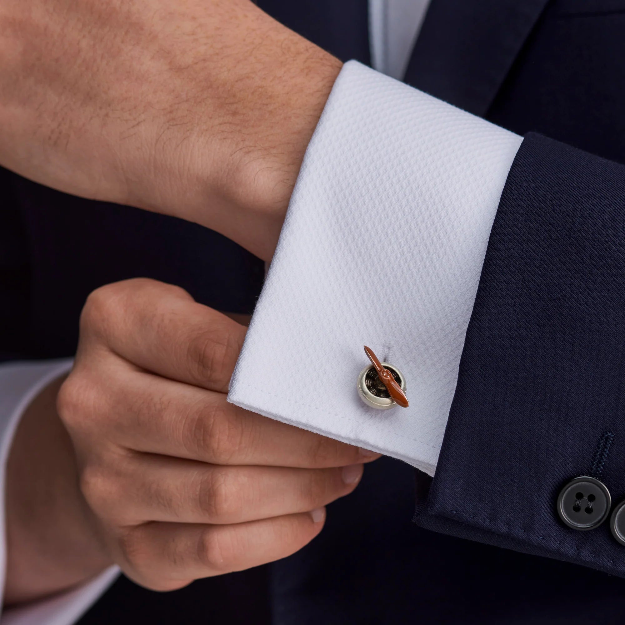 Sterling Silver Propeller Cufflinks with Brown Enamel – Deakin & Francis - EB London