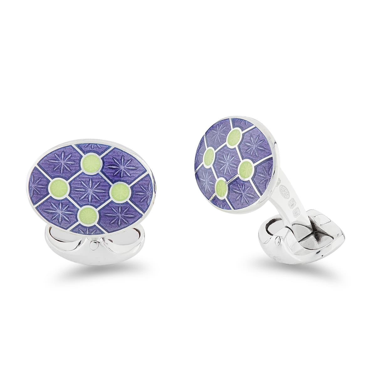 Silver Purple Enamel Cufflinks with Pale Green Dot Design - Deakin & Francis | EB London