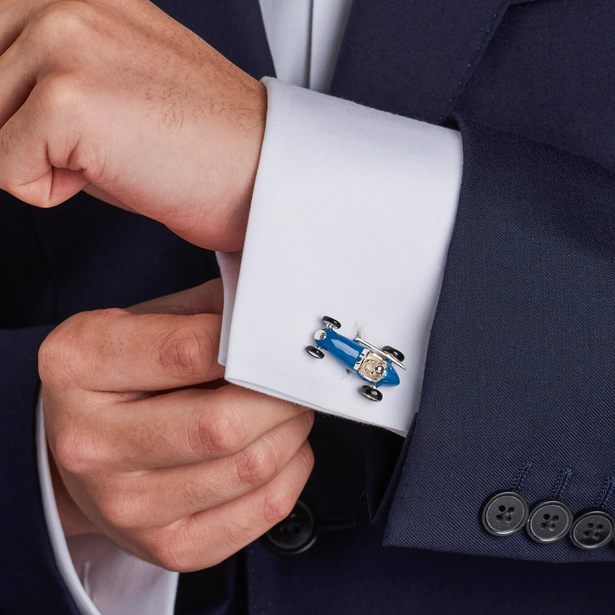 Sterling Silver Racing Car Cufflinks - Blue - Deakin & Francis - EB London