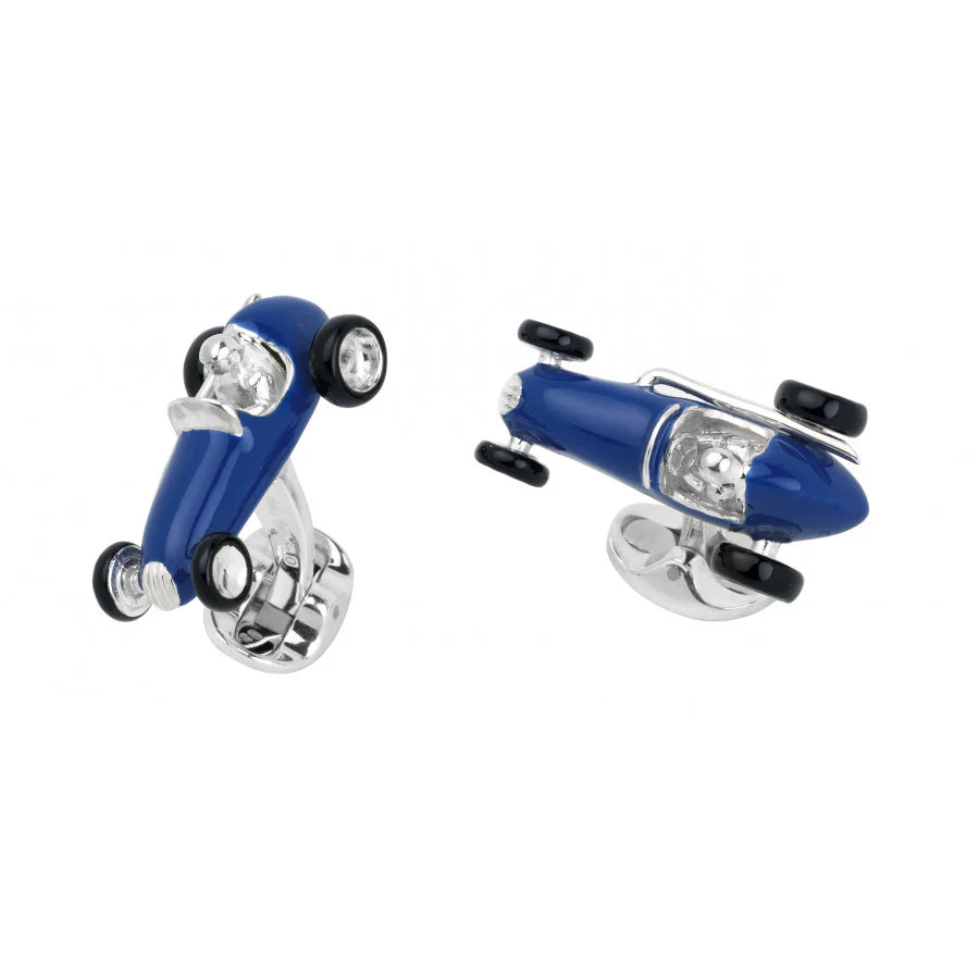Sterling Silver Racing Car Cufflinks - Blue - Deakin & Francis - EB London