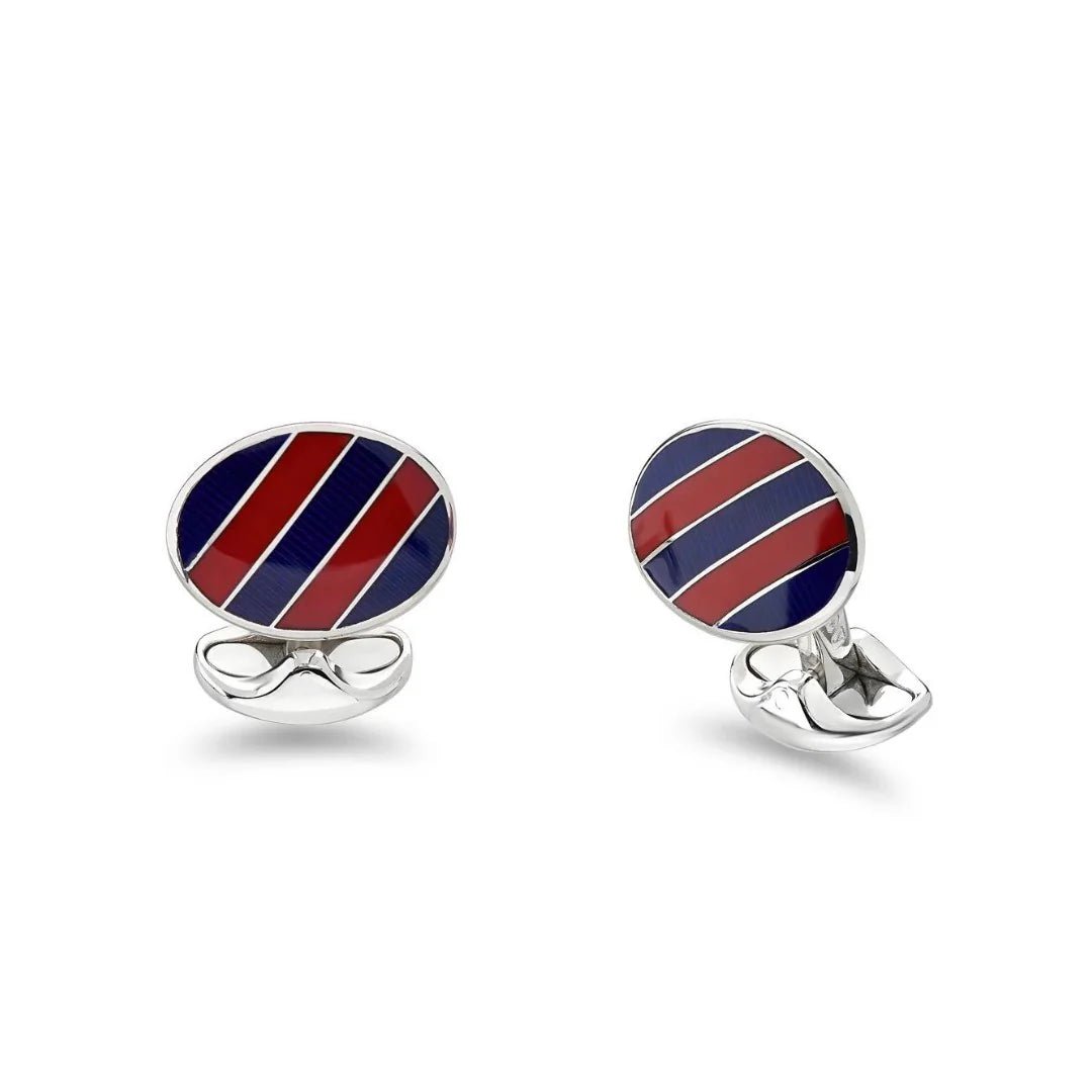 Sterling Silver Red and Navy Enamel Stripe Cufflinks - Deakin & Francis - EB London