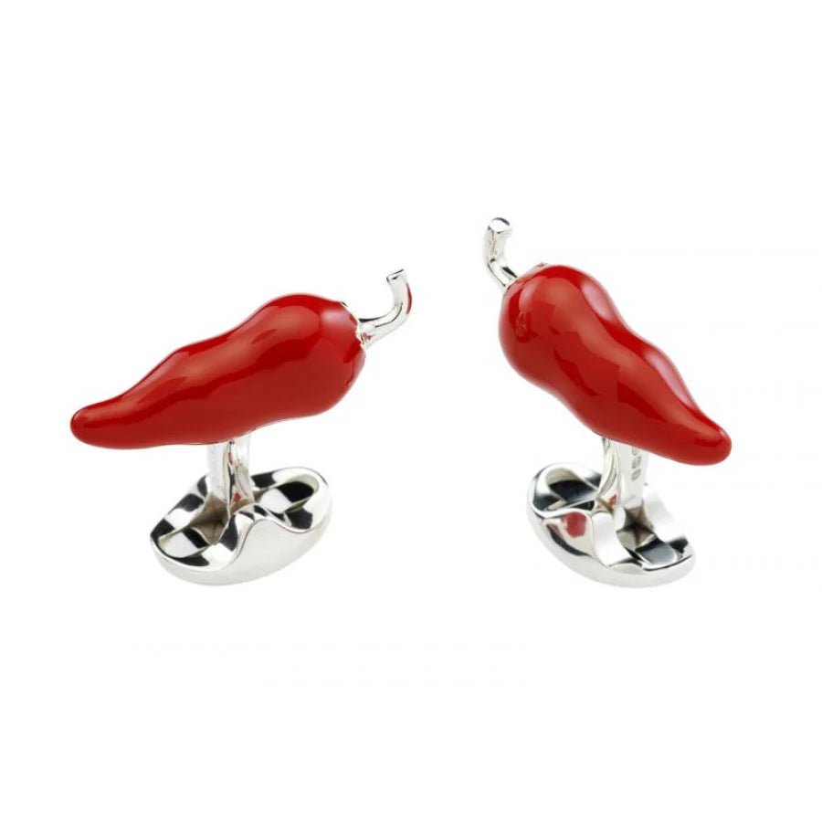 Silver Red Chilli Cufflinks with Enamel Finish - Deakin & Francis | EB London