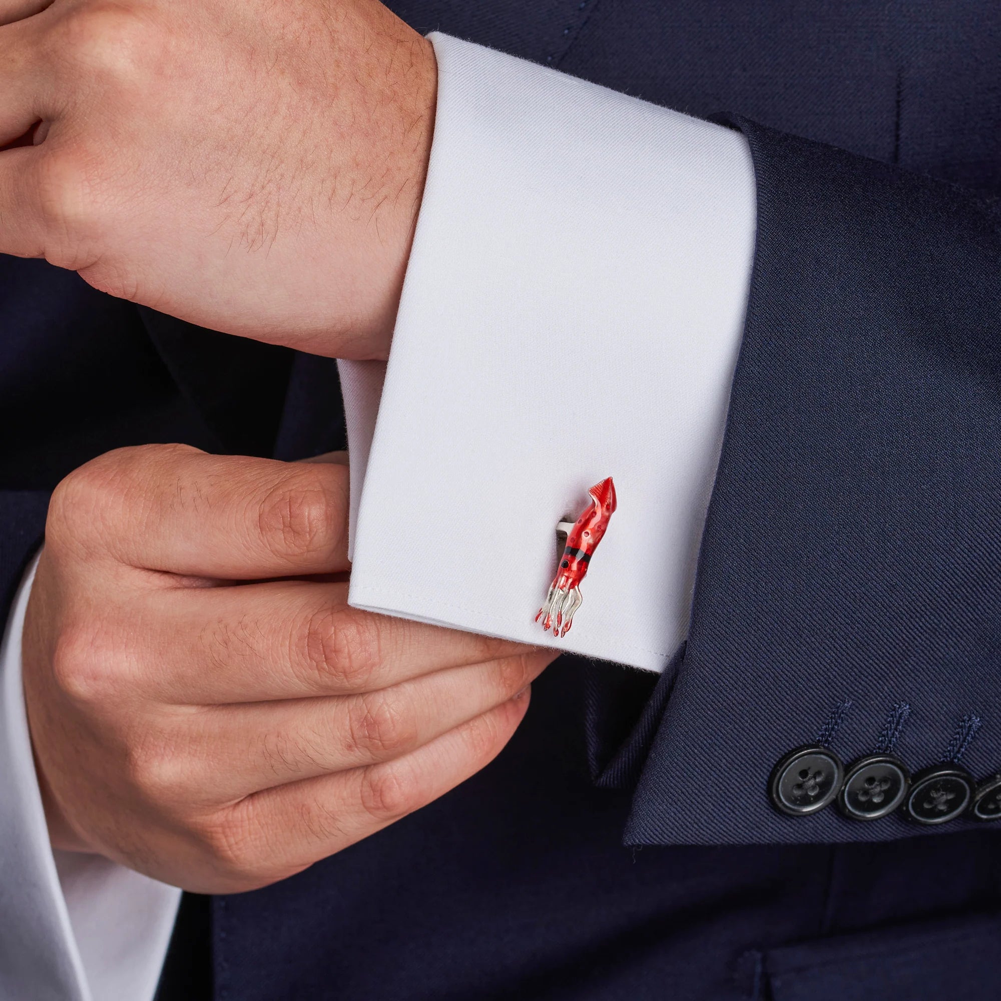 Silver Red Enamel Squid Cufflinks - Deakin & Francis | EB London