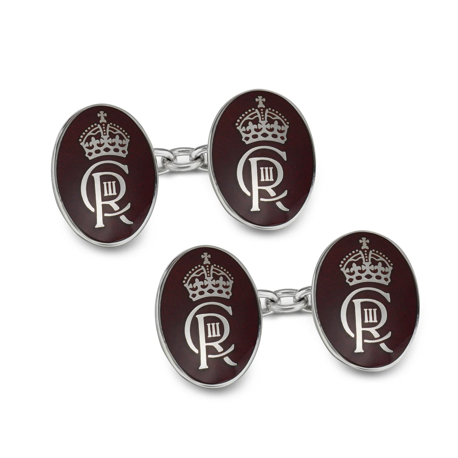 Luxury Sterling Silver Oval Chain Link Coronation Cufflinks - Red - Deakin & Francis | EB London