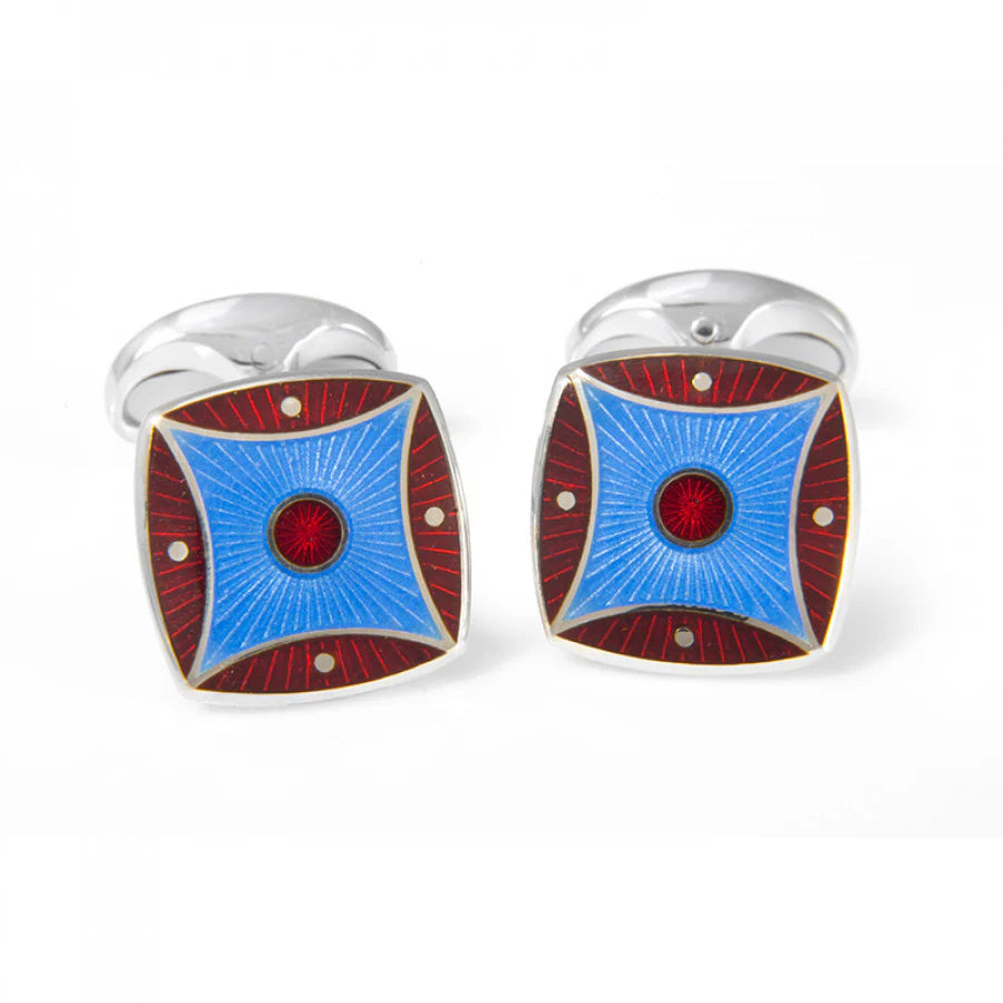 Luxury Sterling Silver Red and Sky Blue Pattern Enamel Cufflinks - Deakin & Francis | EB London