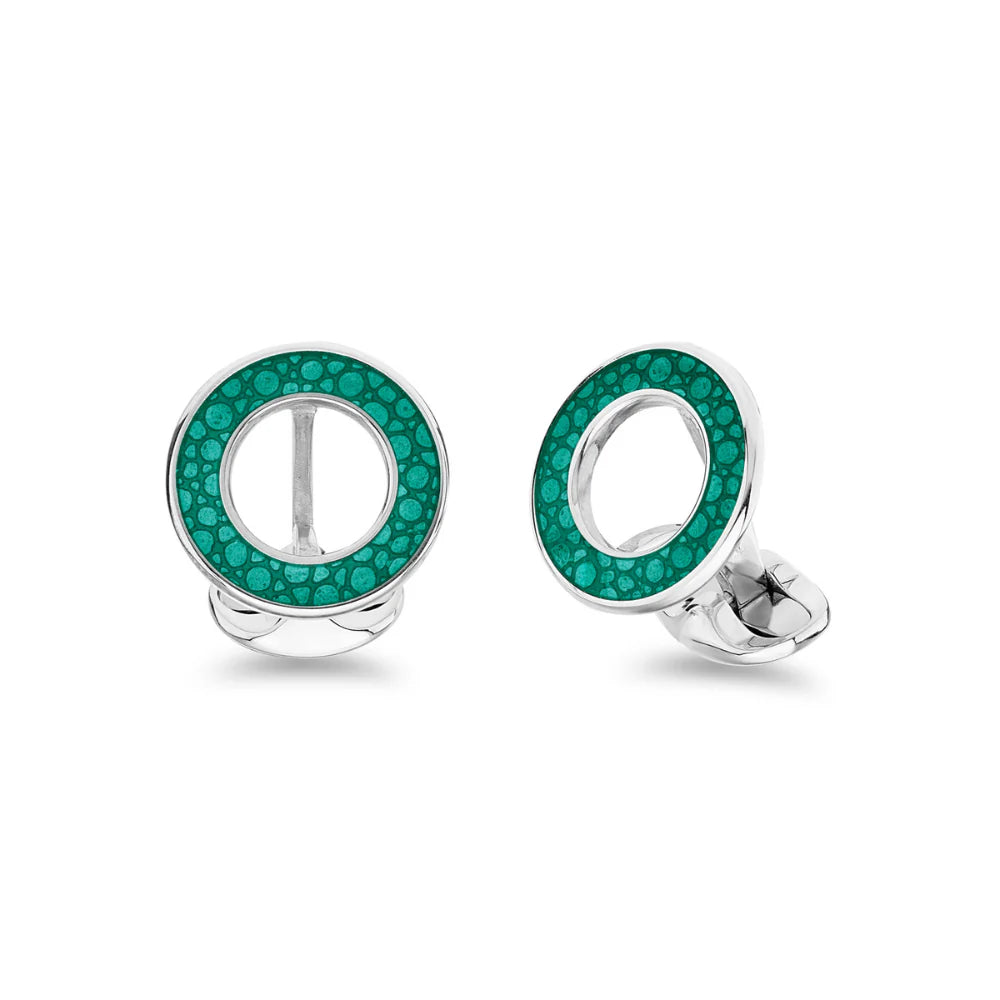 Luxury Sterling Silver Vitreous Enamel Shagreen Cufflinks - Green - Deakin & Francis | EB London