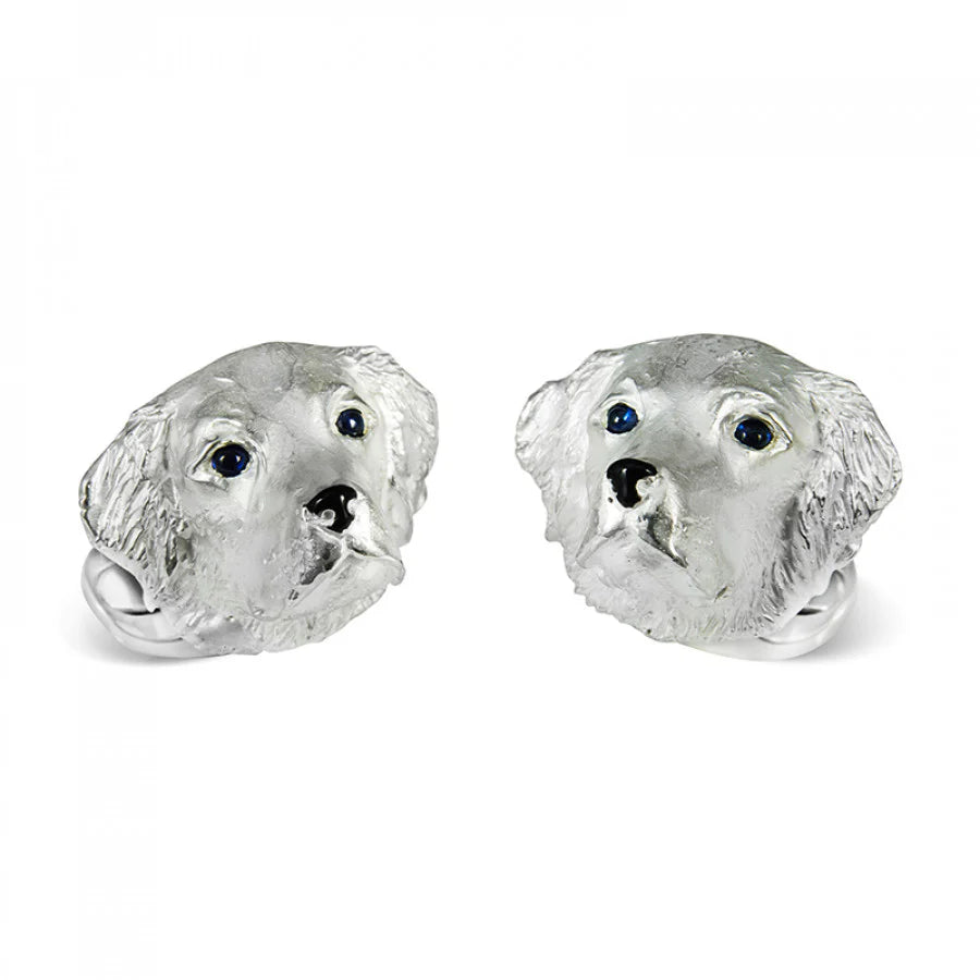 Sterling Silver Retriever Cufflinks with Sapphire Eyes - Deakin & Francis | EB London